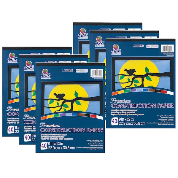 Construction Paper Pad, 10 Classic Colors, 9 x 12in, 40 Sheets, PK6